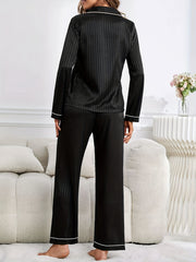 Striped Satin Pajama Set Long Sleeve Top & Pants Women's Sleepwear