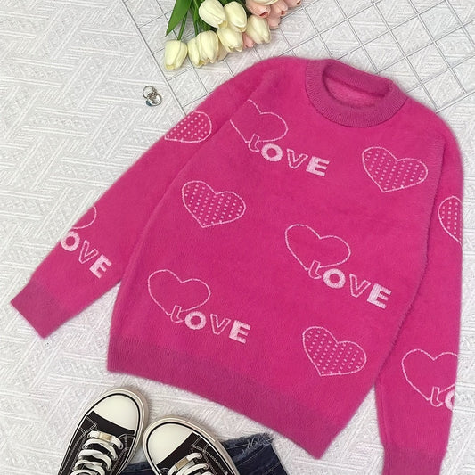 Girls Graphic Fleece Long Sleeve Pullover Sweater