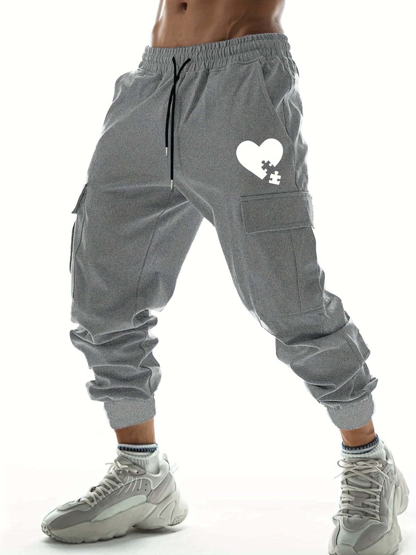 Heart Pattern Cargo Pants Drawstring Joggers with Pockets