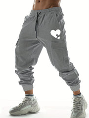 Heart Pattern Cargo Pants Drawstring Joggers with Pockets