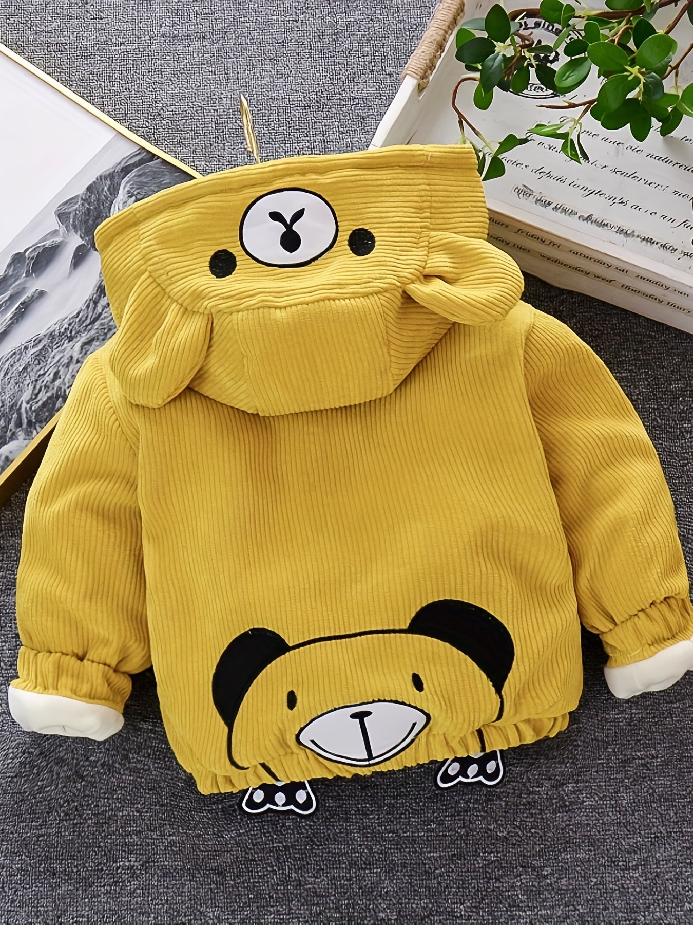 Kids Winter Thick Bear Coat Baby Corduroy Hooded Jacket
