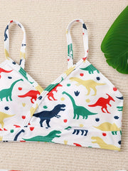 2pcs Dino Print Swimsuit Set For Girls