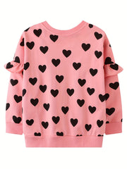 Hearts Pattern Toddler Girls Sweatshirt Crewneck Pullover For 2-8 Years