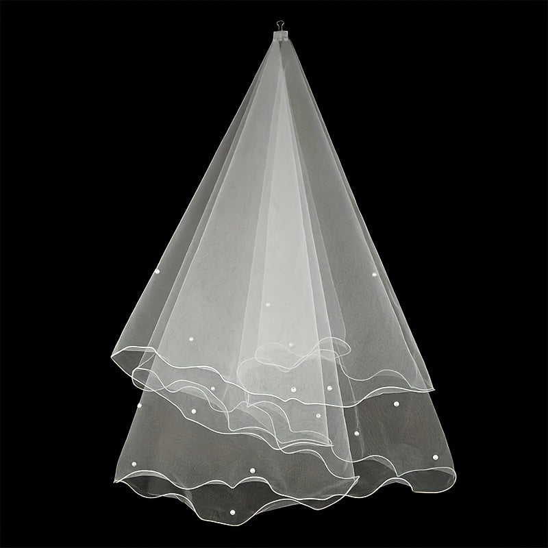 Beaded Mesh Bridal Veil 1 Tier Wedding Headwear