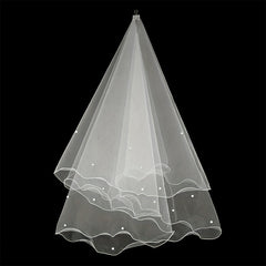 Beaded Mesh Bridal Veil 1 Tier Wedding Headwear