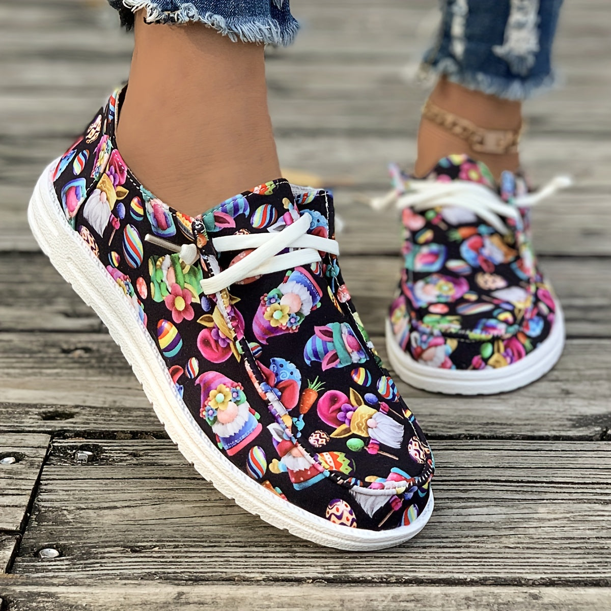 Easter Egg Print Canvas Sneakers for Women