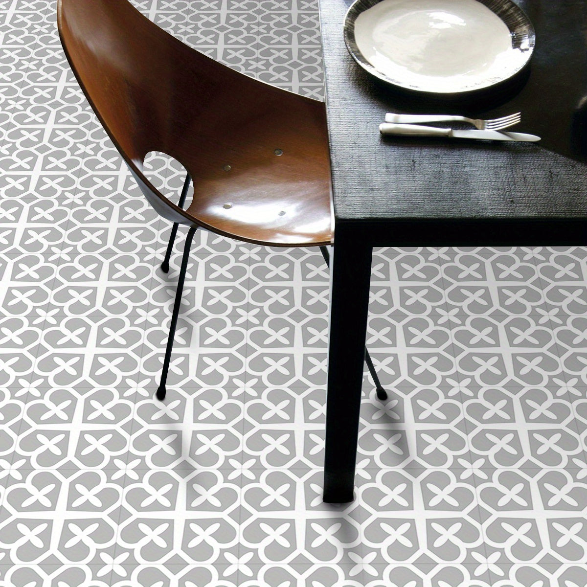 Peel Stick Floor Tile Moroccan Gray Mosaic Look Waterproof PVC Tile Sticker