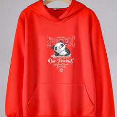 Girls Panda Print Hoodies Comfy Hooded Pullover With Pocket