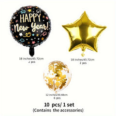 10pcs Year Balloons Kit Happy Year Party Supplies Foil Balloon Banner Gift