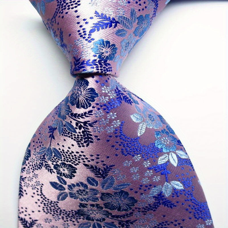 Floral Tie Men's Orange Red Necktie Set Jacquard Woven