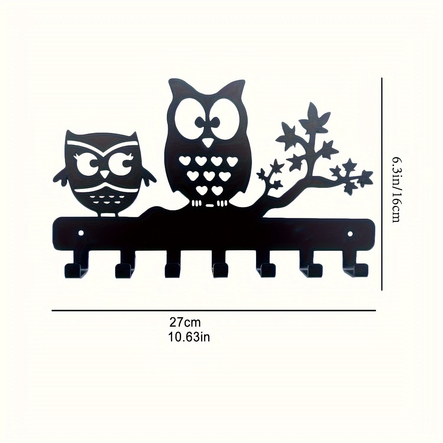 Owl Key Hanger with 7 Hooks - Decorative Metal Keychain Organizer