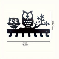 Owl Key Hanger with 7 Hooks - Decorative Metal Keychain Organizer