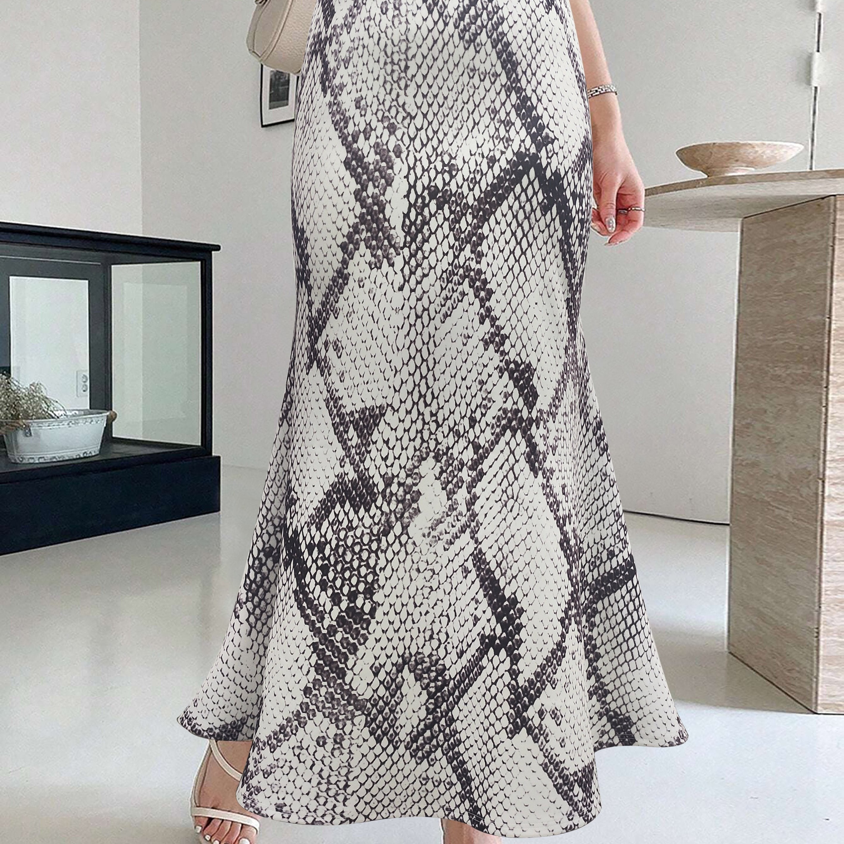 Women's Plus Snake Print High Rise Stretch Maxi Mermaid Skirt
