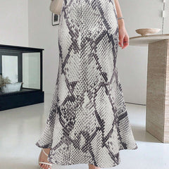 Women's Plus Snake Print High Rise Stretch Maxi Mermaid Skirt