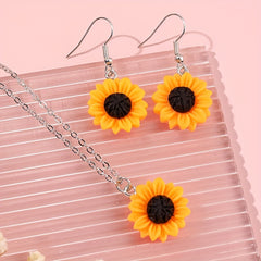Sunflower Pendant Necklace Earring Set for Kids