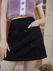 Solid Dual Pockets Front Skirt for Spring & Summer
