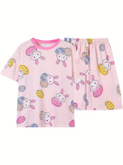 Easter Pajamas Set Women's Plus Cartoon Bunny & Easter Egg Print