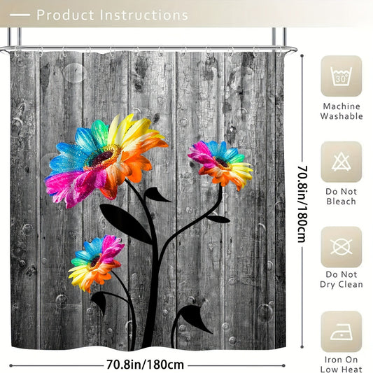 Seven Colored Flower Shower Curtain Set