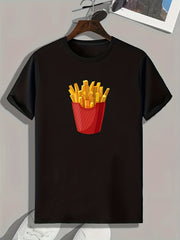 French Fries Print Men's T-shirt, Comfy Sports Tee