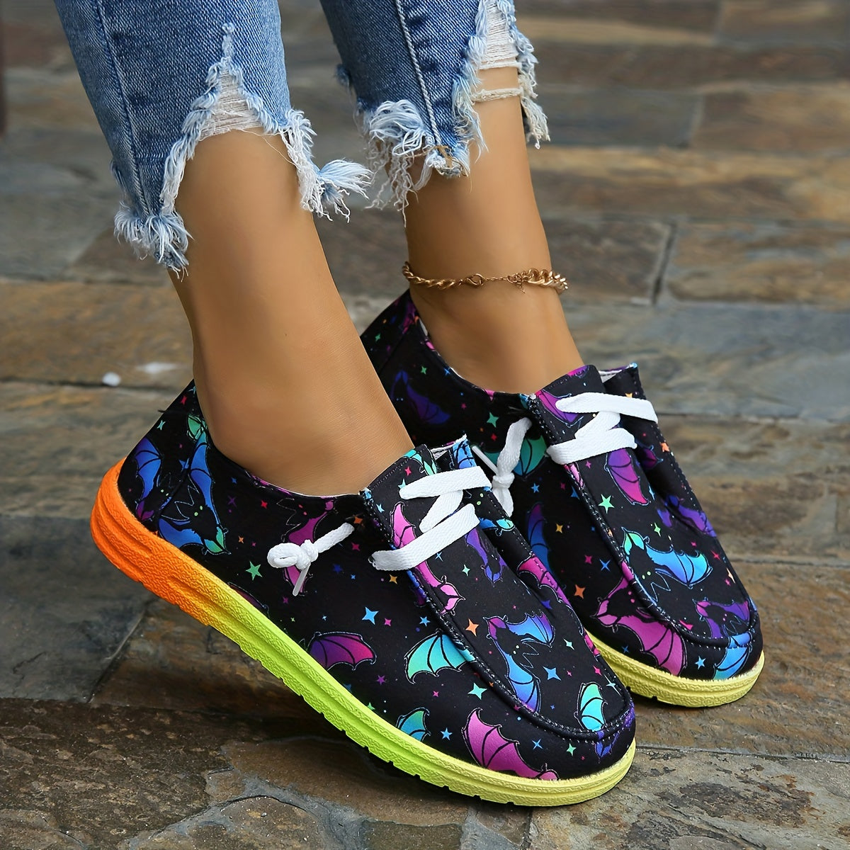 Colorful Bat Pattern Canvas Shoes for Women