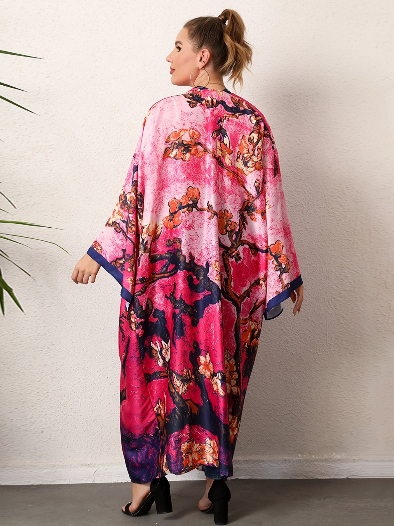 Boho Kimono Women's Plus Floral Print Tie Dye Long Sleeve