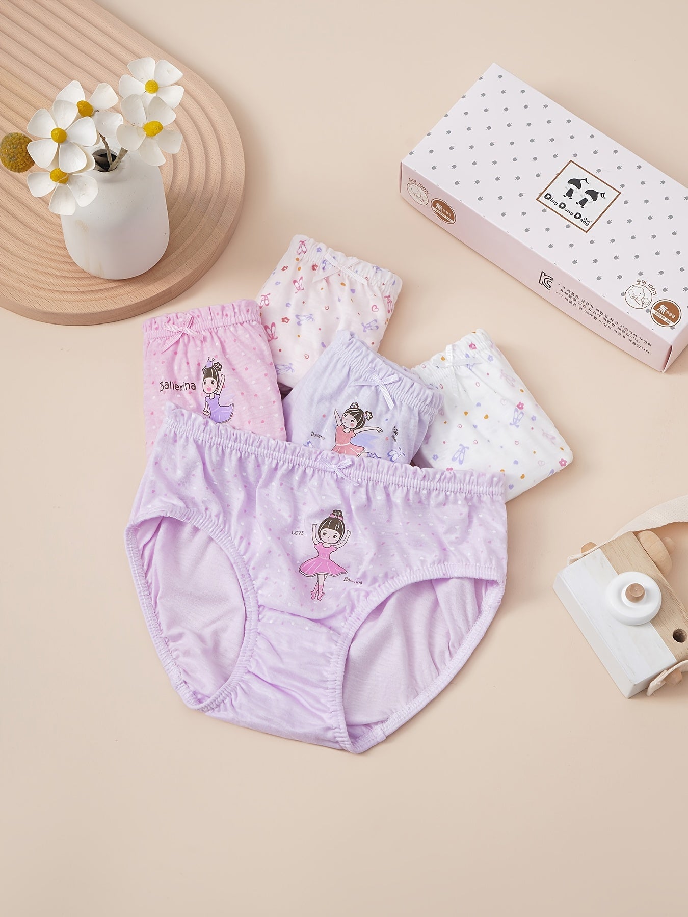 5pcs Girls Ballet Dancer Frill Trim Shortie Brief Cotton Underwear