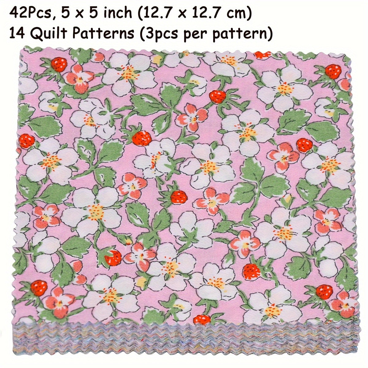Pastoral Style Floral 42pcs Fabric Squares 5x5 Inches for Quilting and Crafts