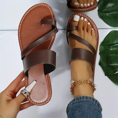 Women's Flat Solid Sandals Slip On Open Toe Non slip Lightweight Toe Loop Shoes