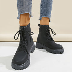 Women's Platform Ankle Combat Boots Lace Up Metal Buckle Round Toe Short Boots