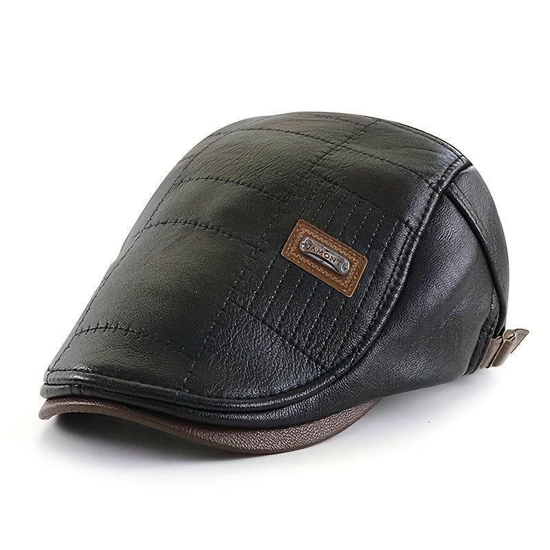 PU Leather Beret Hat Men's Autumn Winter Faux Leather Duckbill Newsboy Cap