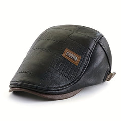 PU Leather Beret Hat Men's Autumn Winter Faux Leather Duckbill Newsboy Cap