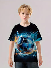 Football 3D Print Boys Short Sleeve Tee For Kids Gift Idea