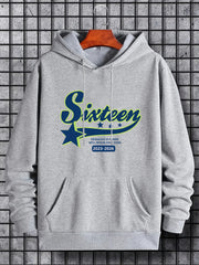 Men's Sixteen Print Hoodie Casual Breathable Drawstring Hooded Sweatshirt