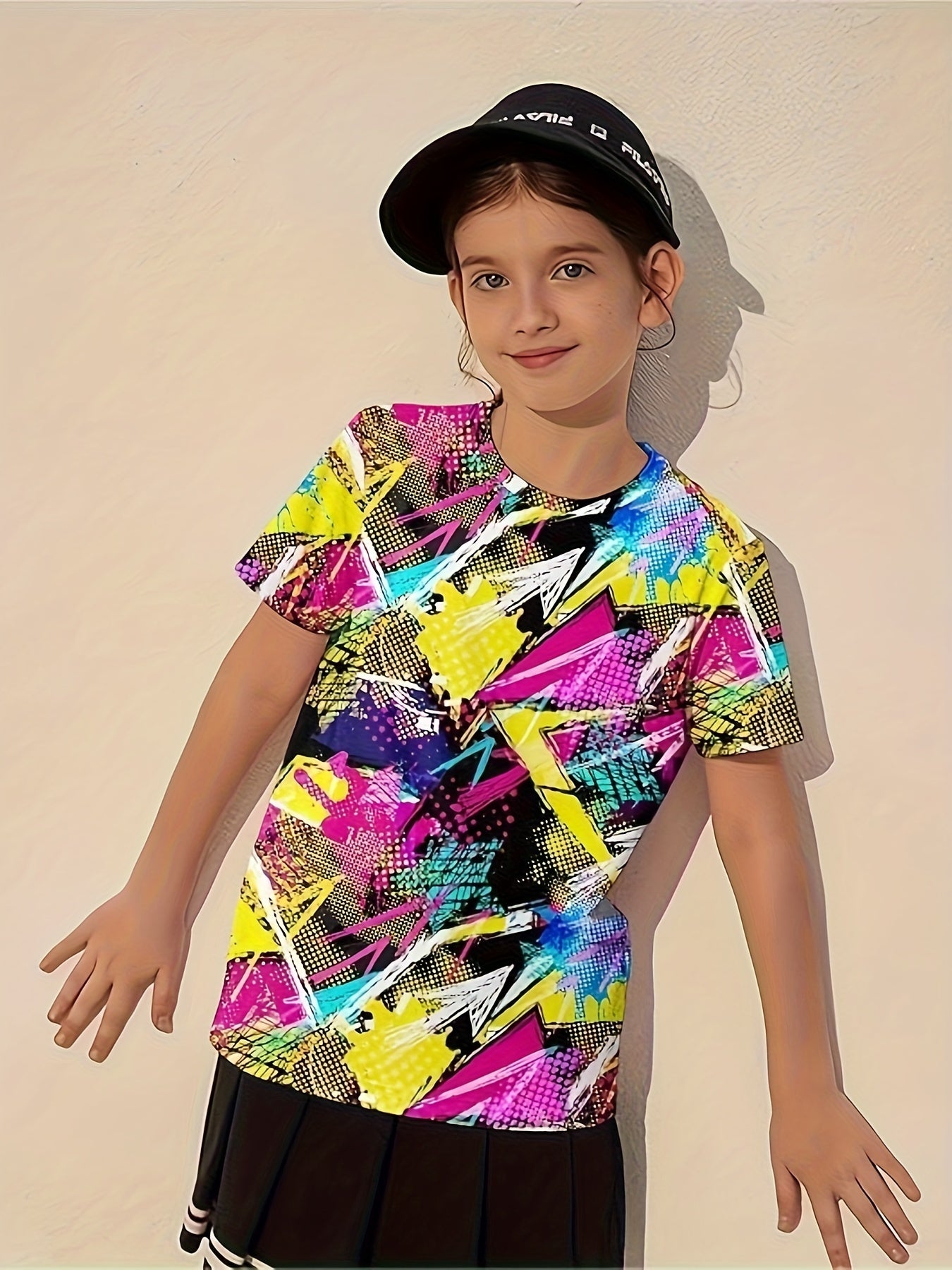 Girls Boys 3D Graffiti Print Short Sleeve T-shirt Summer Sports