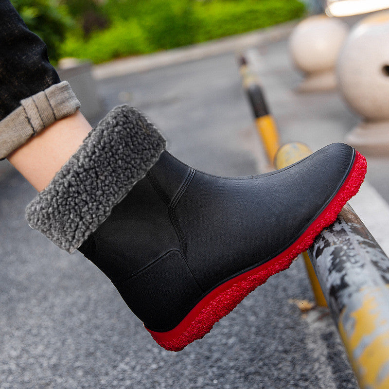 Men Plus Velvet Rain Boots Waterproof Non Slip Low Top Rain Shoes