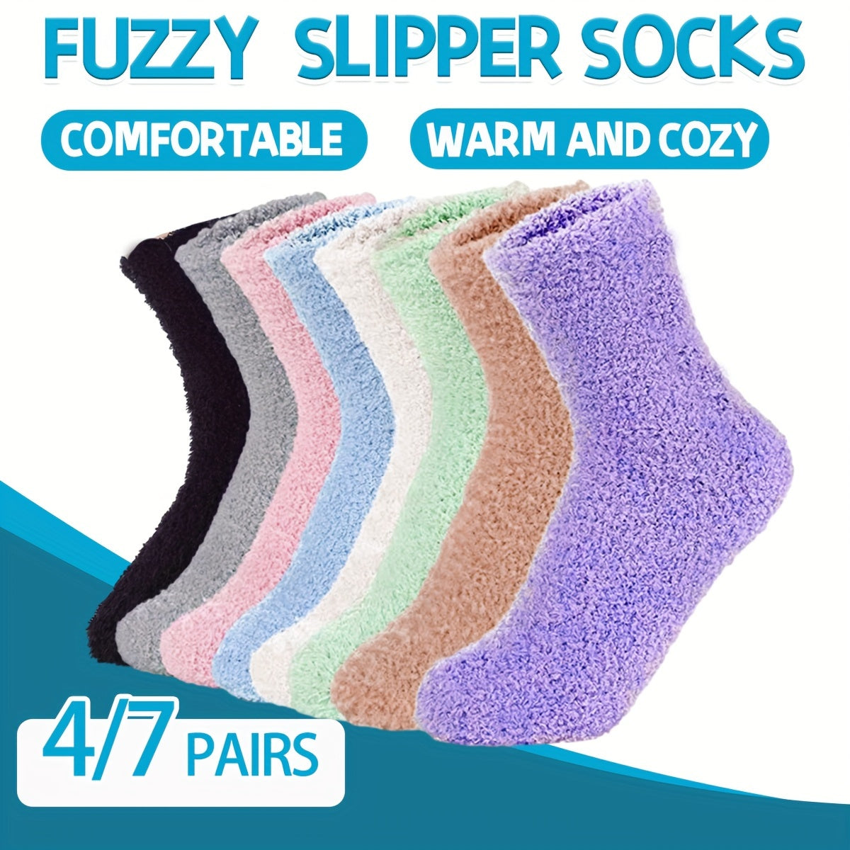 7 Pairs Winter Cozy Slipper Socks with Gripper for Women