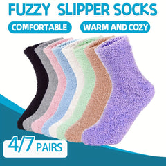7 Pairs Winter Cozy Slipper Socks with Gripper for Women
