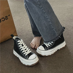 Women's High Top Canvas Sneakers Round Toe Lace Up Platform Walking