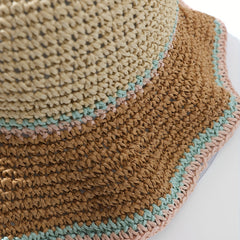 Pink Crochet Bucket Hat Ruffles Sunscreen Basin Hat Casual Straw Hats Women