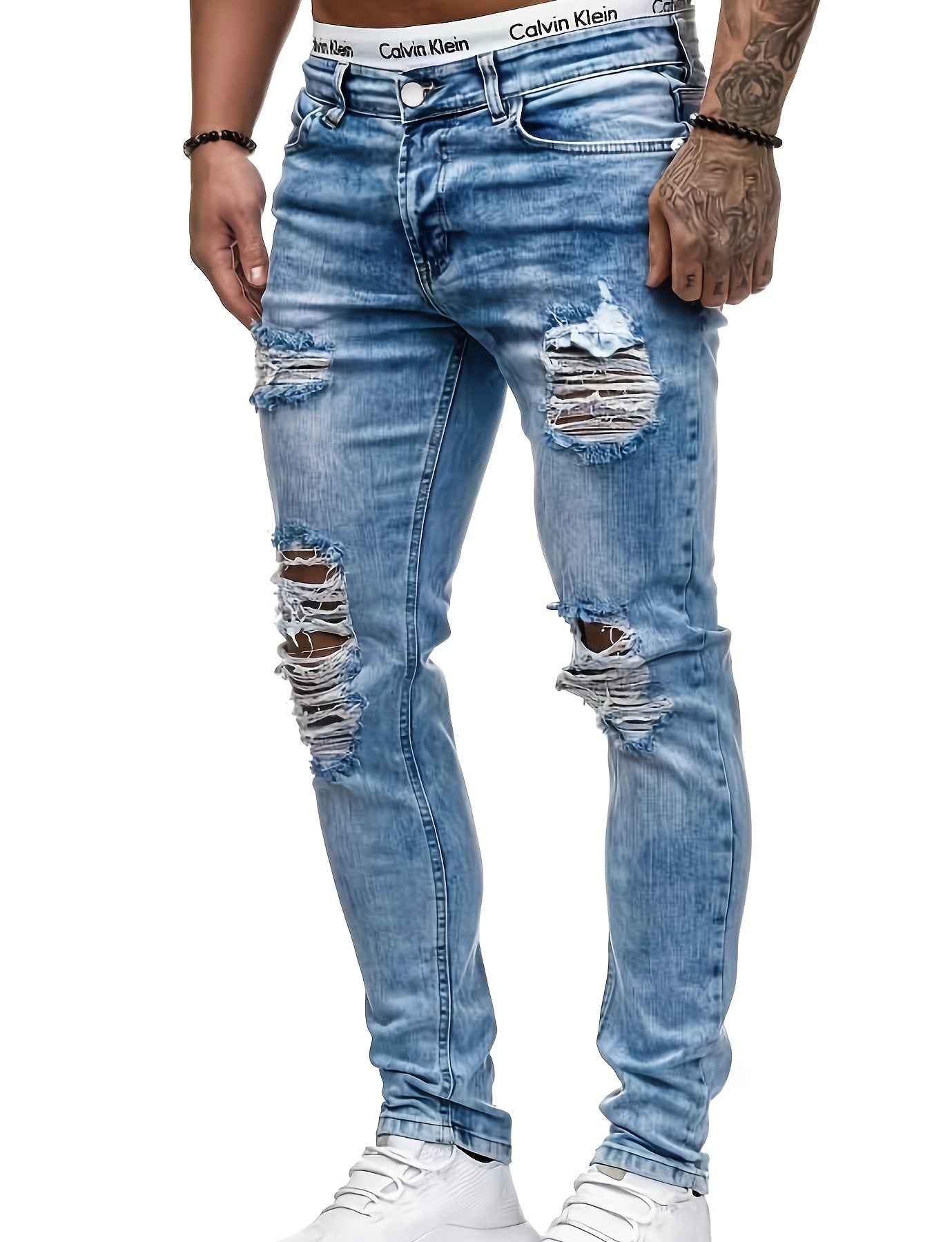 Men's Slim Fit Ripped Jeans Distressed Stretch Denim Pants