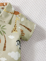 2pc Boys Animal Print Shirt & Shorts Set for Summer