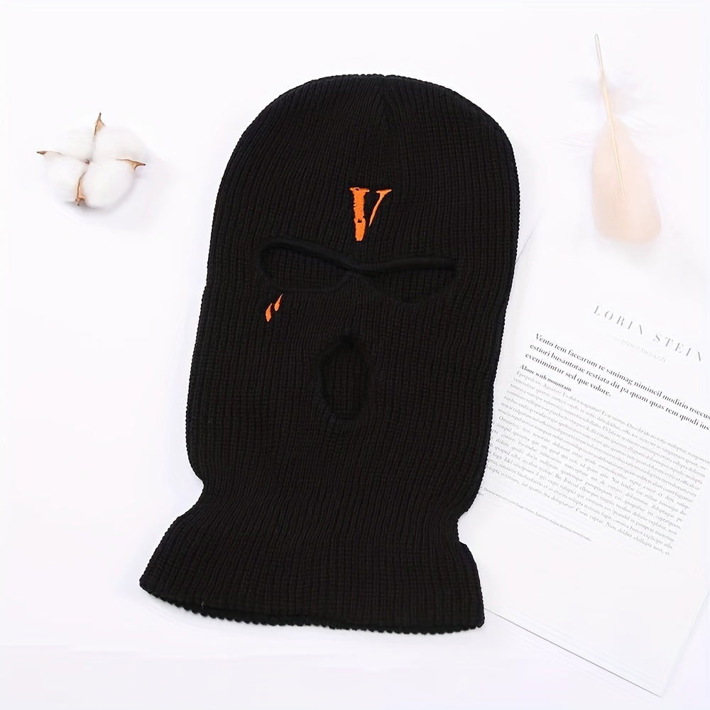 Letter V Embroidery Ski Mask Winter Balaclava Hat Neck Protection