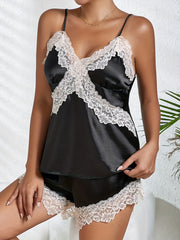 Lace Pajama Set V Neck Cami Top & Shorts