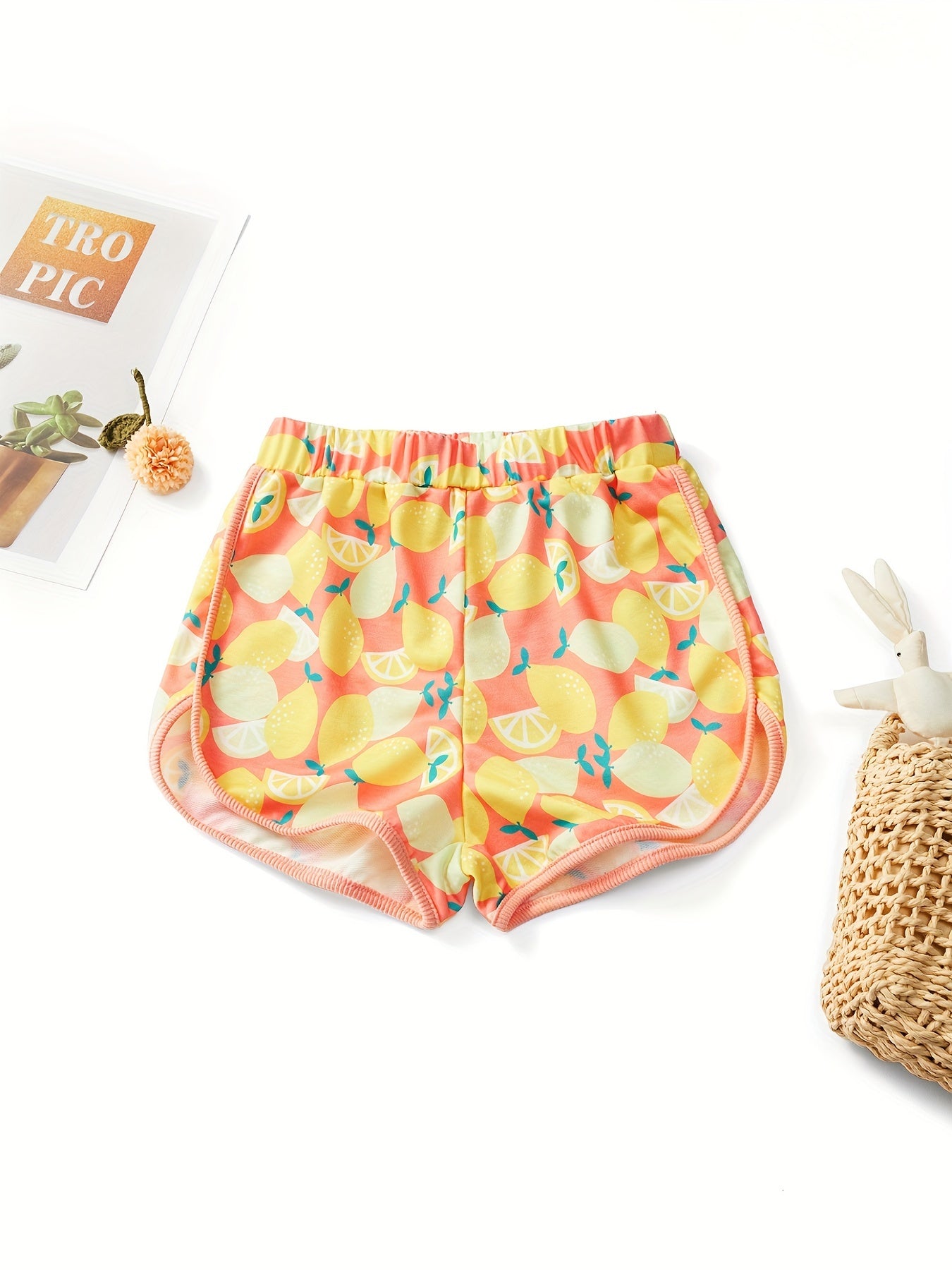 Girls Cartoon Lemon Elastic Waist Sports Track Shorts