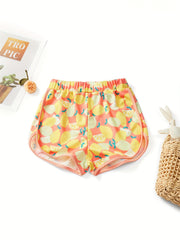 Girls Cartoon Lemon Elastic Waist Sports Track Shorts