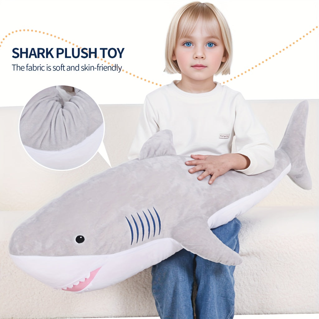 Large Shark Plush Stuffed Animal Soft Toy with Stripes & Pink Mouth
