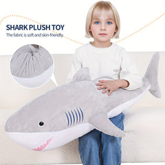 Large Shark Plush Stuffed Animal Soft Toy with Stripes & Pink Mouth