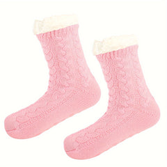 Warm Non Slip Snow Socks Cozy Fuzzy Velvet Lined Grippers Slipper Socks