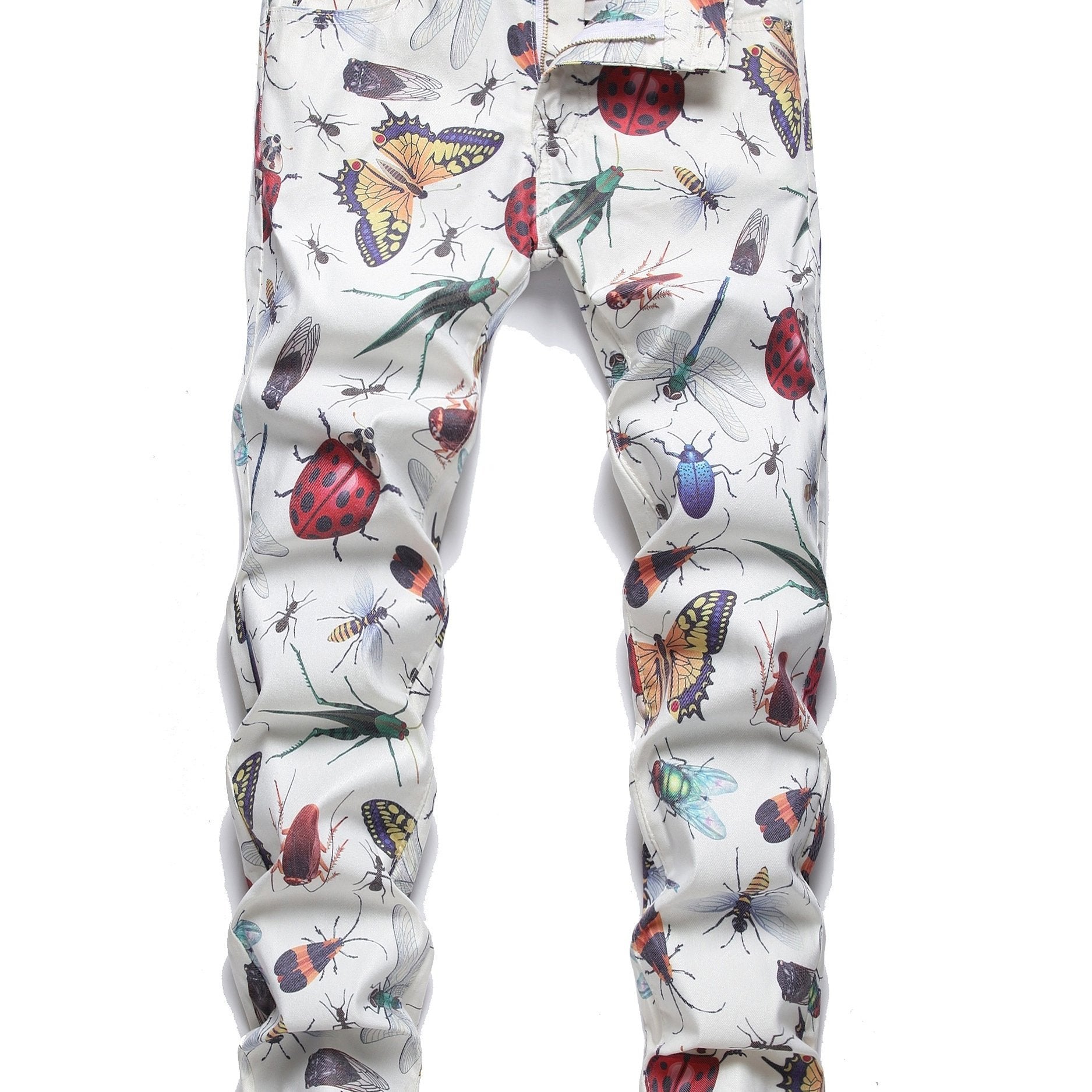 Insect Pattern Cotton Jeans Men's Casual Allover Print Denim Pants
