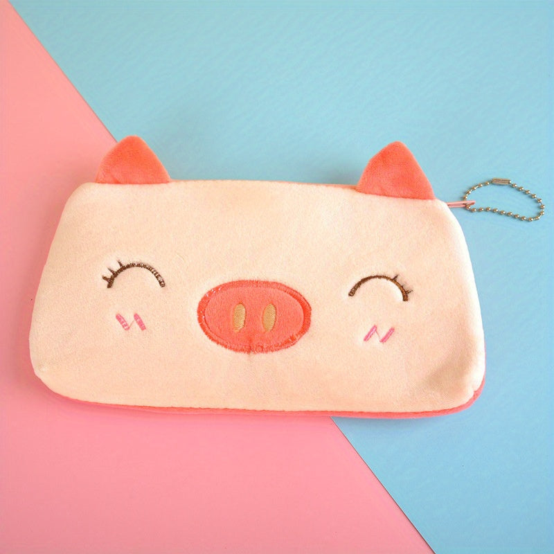 Furry Cartoon Square Storage Bag Animal Stationery Coin Purse Mobile Phone Bag